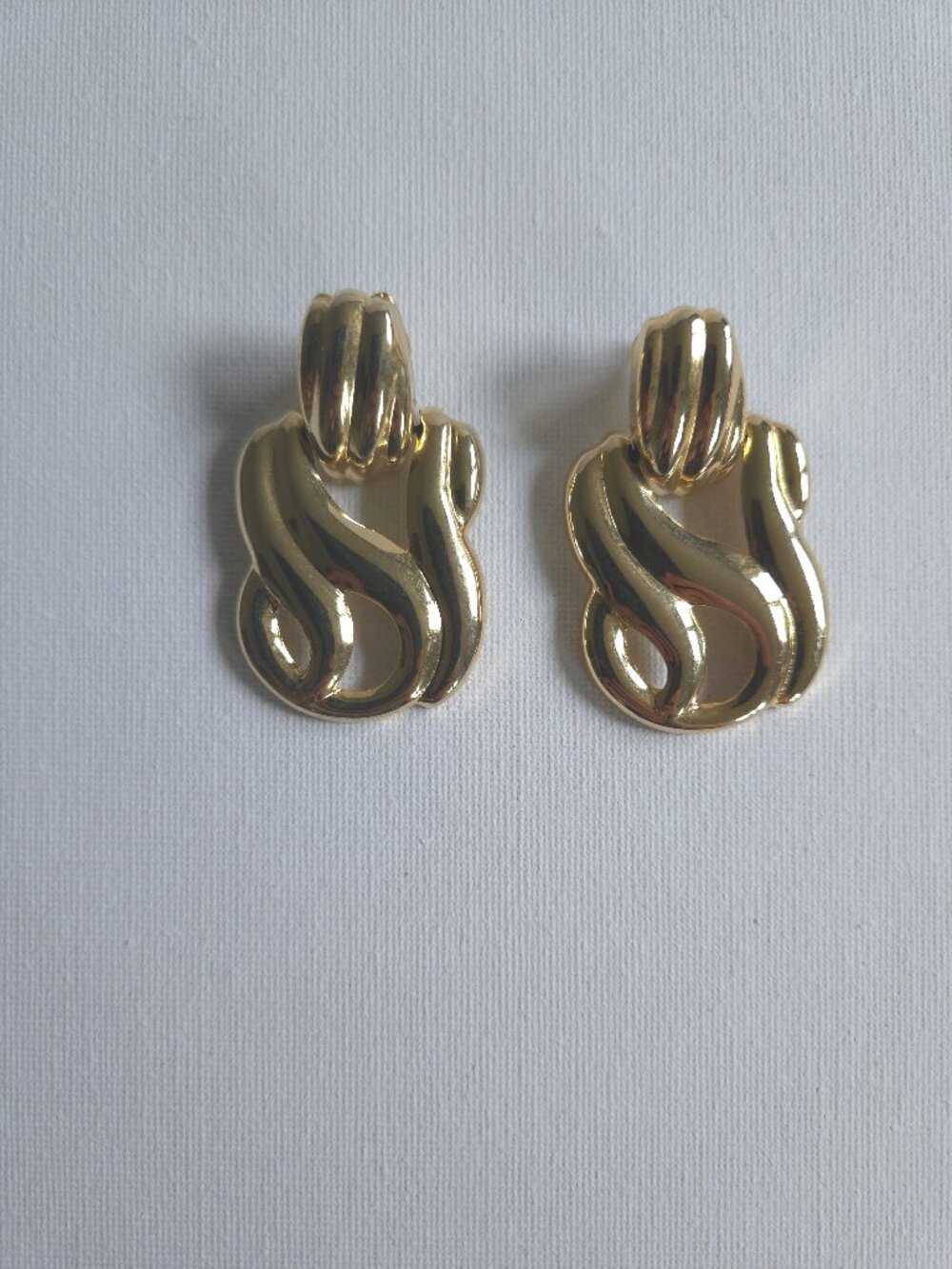 Vintage Gold Tone Wave Door Knocker Drop Earrings, Retro‎ 80s